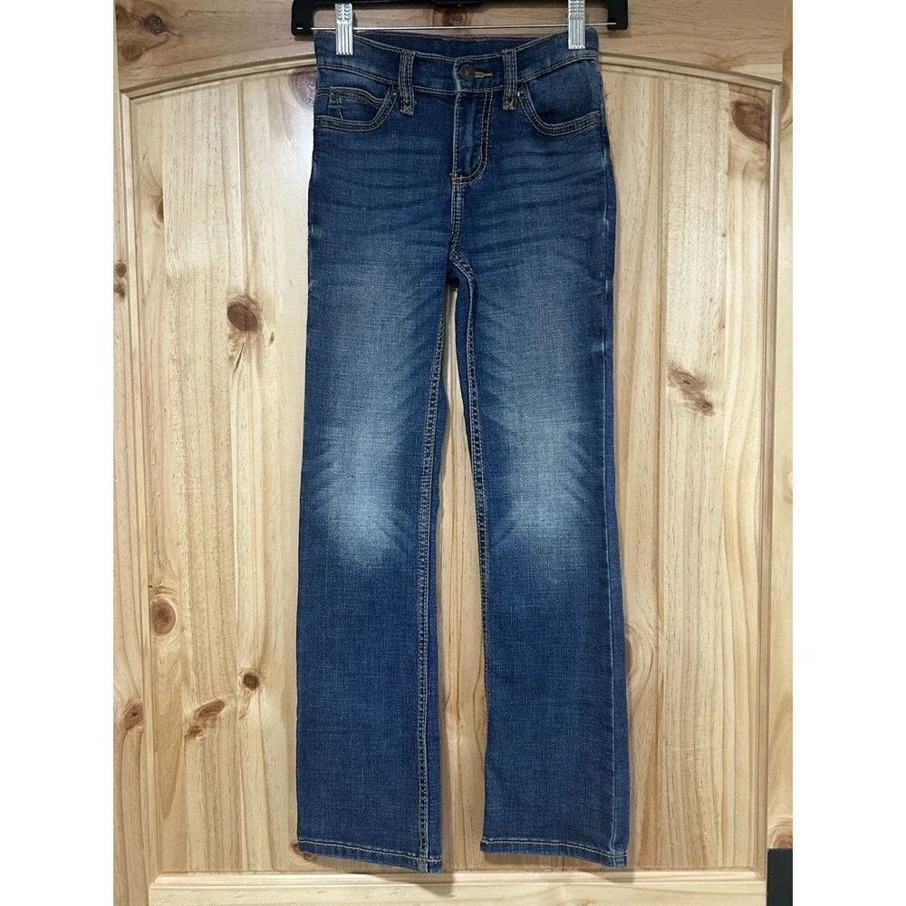 Wrangler Boys Jeans Size 10 Slim Adjustable Waist Cowboy Cut Embroidered Pockets